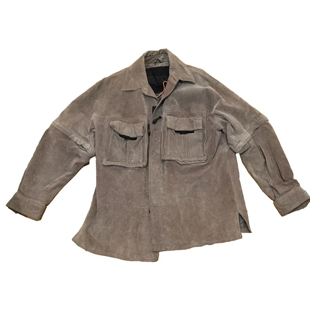 Vintage M Julian Wilsons Suede Utility Jacket XL Convertible Zip Off Sleeves Y2K - Picture 5 of 11